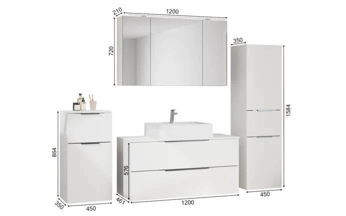 Nobilia SPA Bathroom block with mirror cabinet and ancillary furniture 1