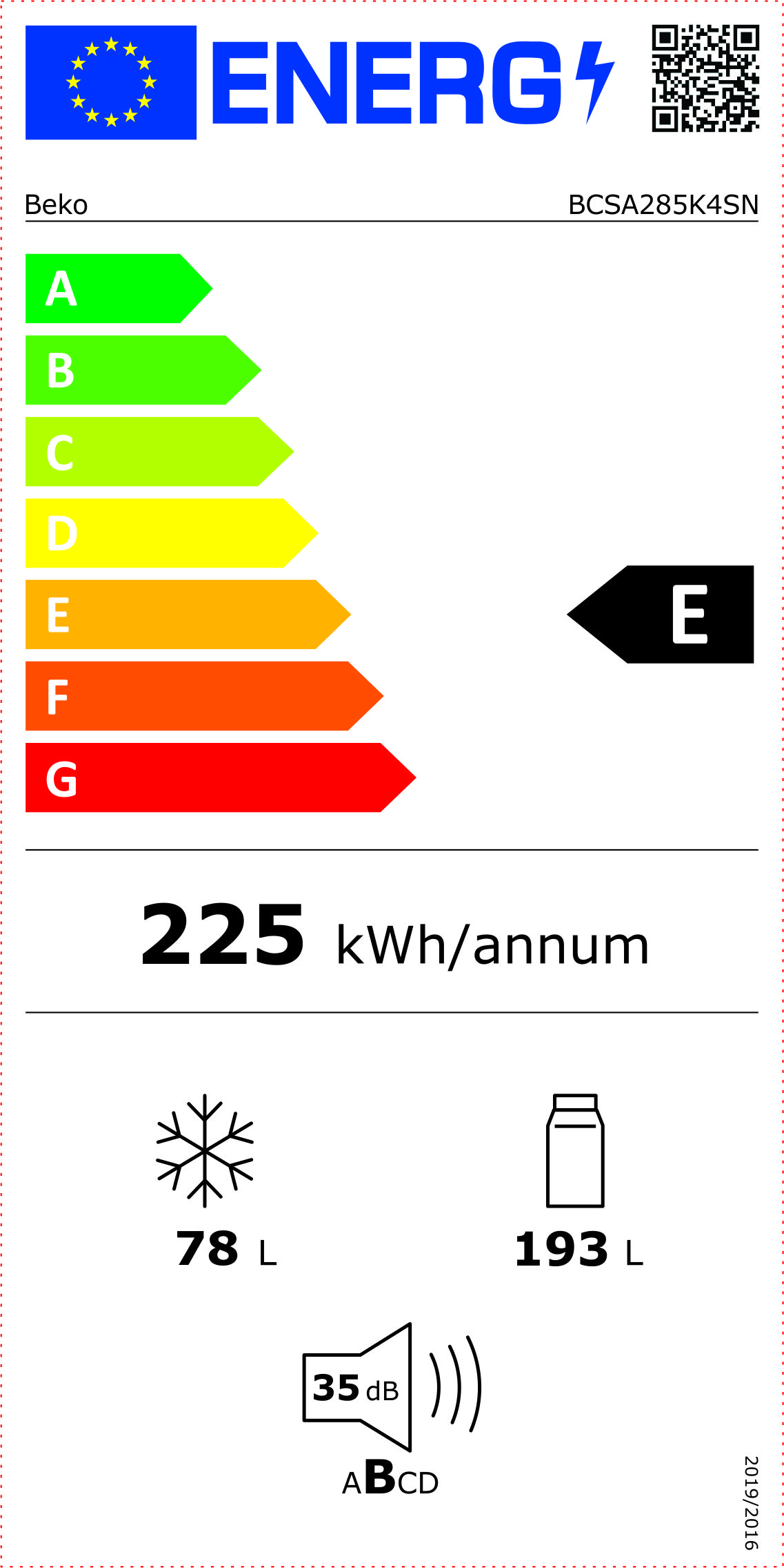 Beko BCSA285K4SN Energielabel