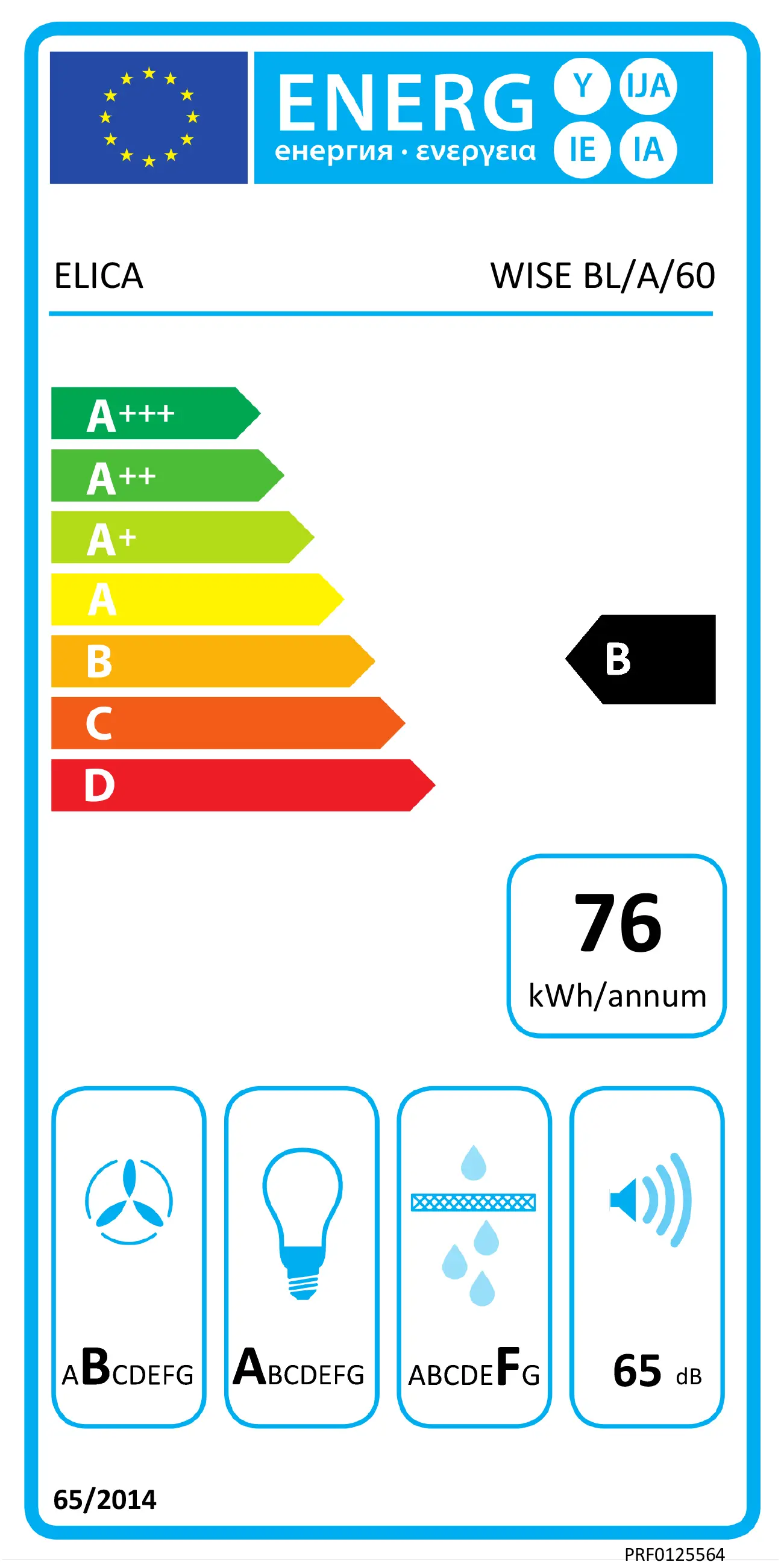 Elica WISE60BK Energielabel